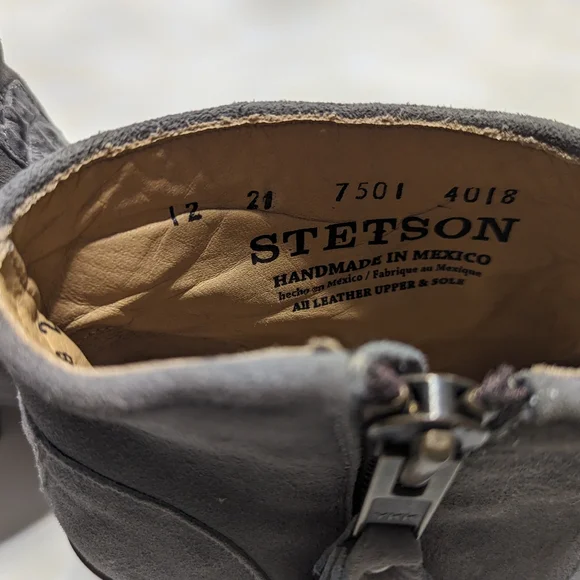 Grey Women's Stetson "Paris" Suede and Caiman Exotic Ankle Boots - Picture 6 of 8